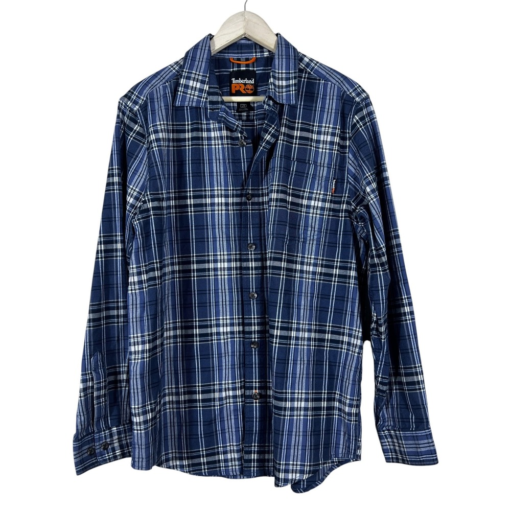 Timberland PRO Original Fit Plaid Button Down Shirt Blue Workwear Size L
